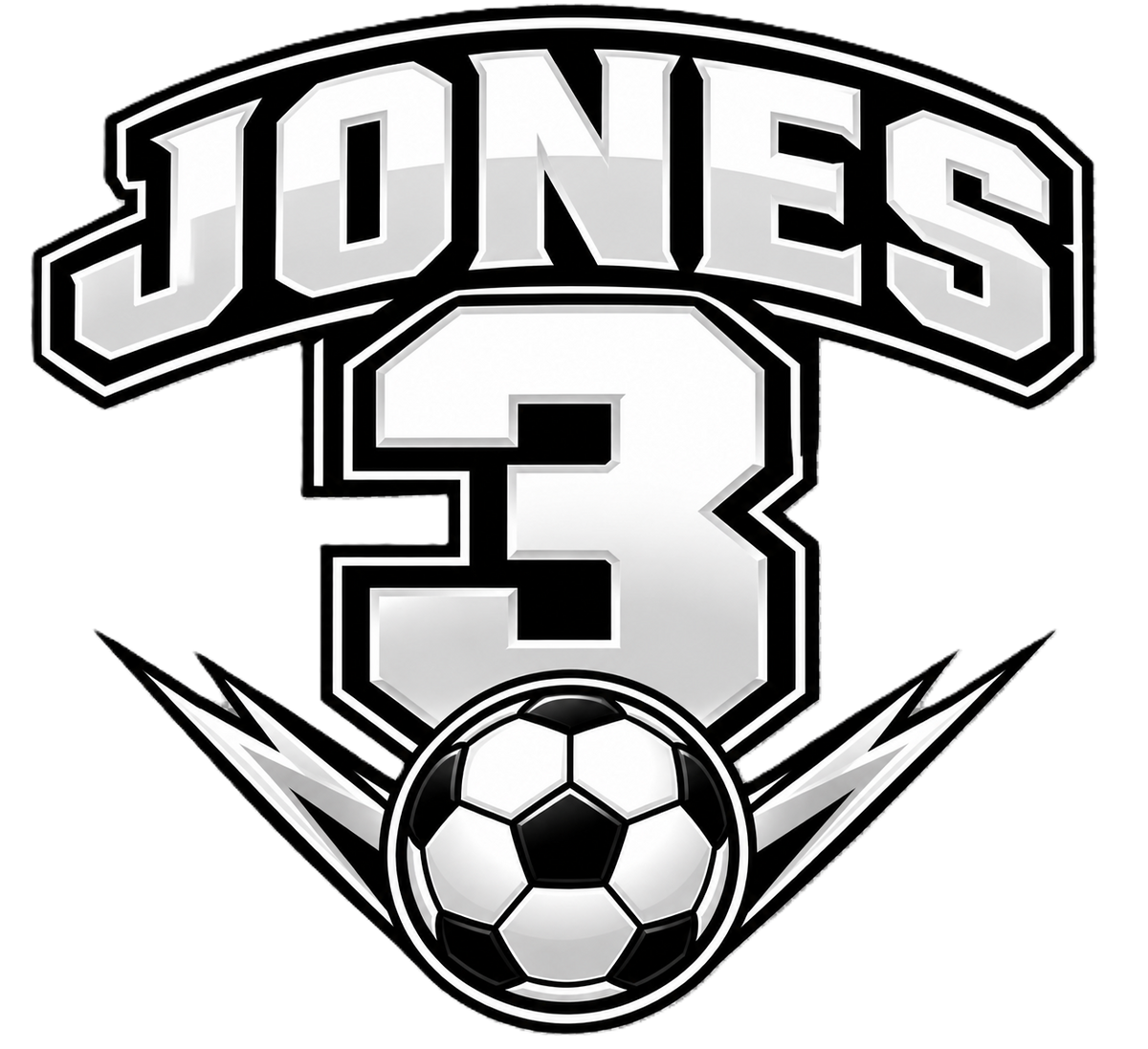 Black and white JONES number 3 soccer back decal design