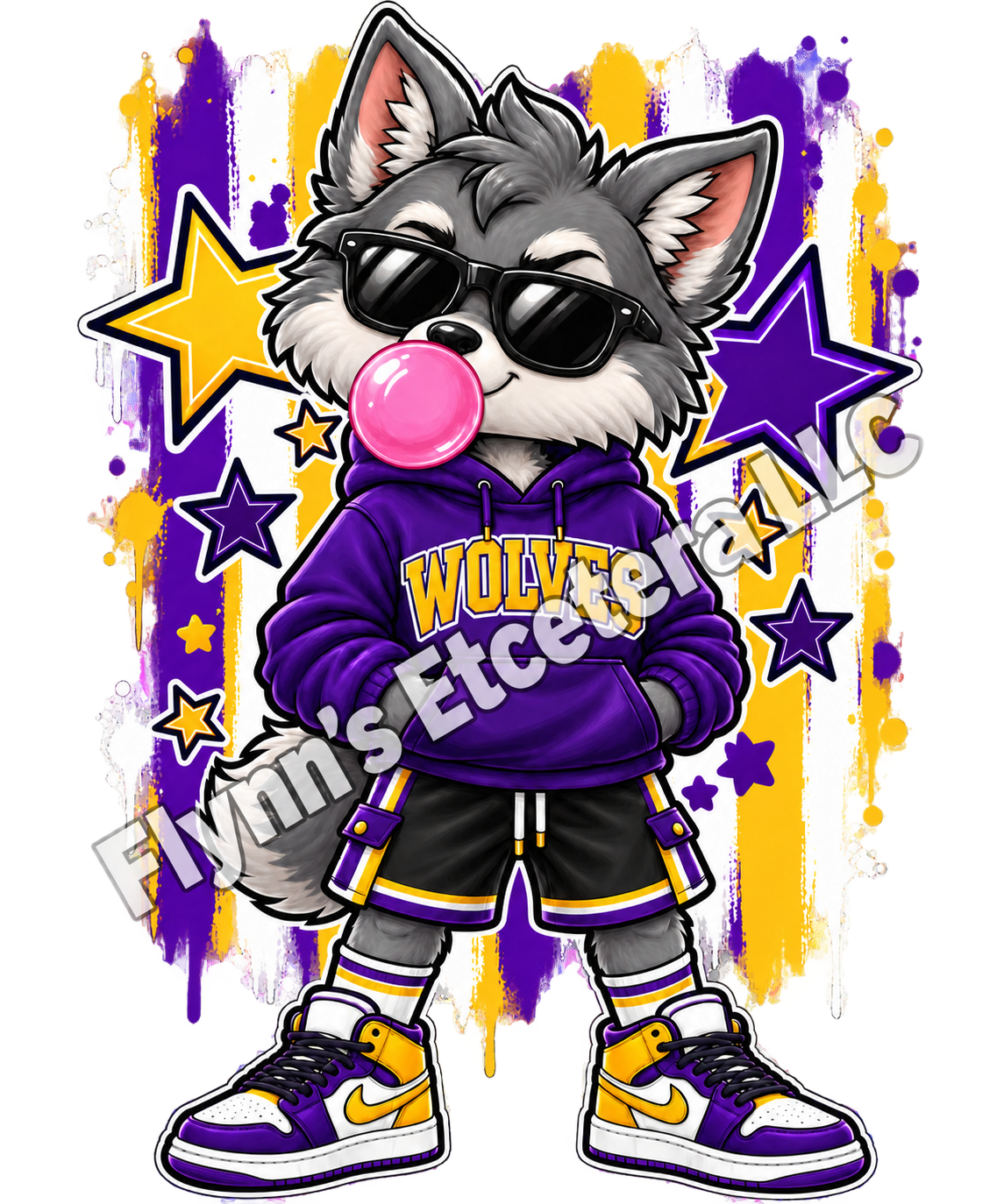 Bubblegum Wolf — DTF Print & Youth/Adult Tee — watermarked preview