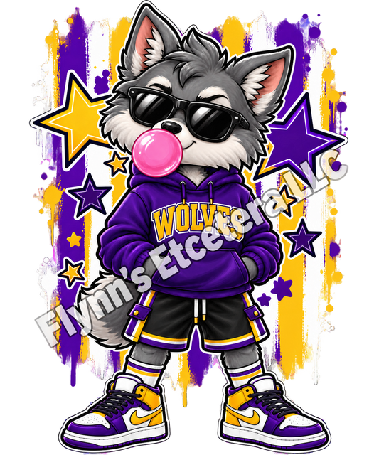 Bubblegum Wolf — DTF Print & Youth/Adult Tee — watermarked preview