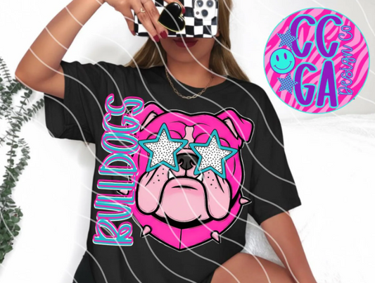 Black short sleeve Pink Bulldog tee
